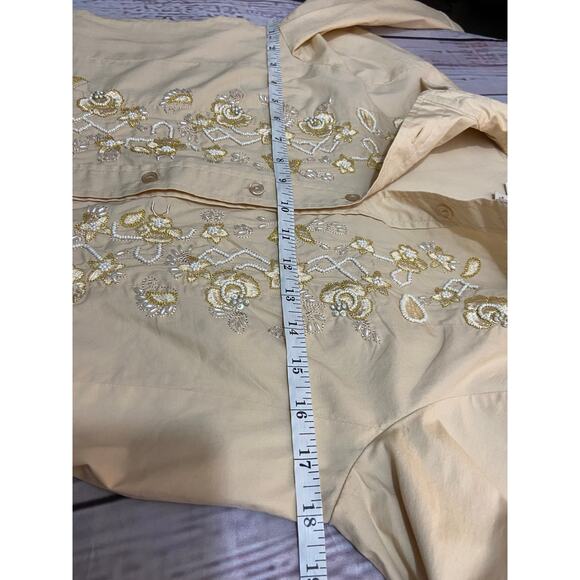 Coldwater Creek Button Front Shirt Womens XS Beaded Embroidery Cotton Blend - Picture 6 of 12